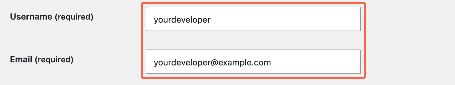 The Add User form with the Username and Email fields filled in and highlighted