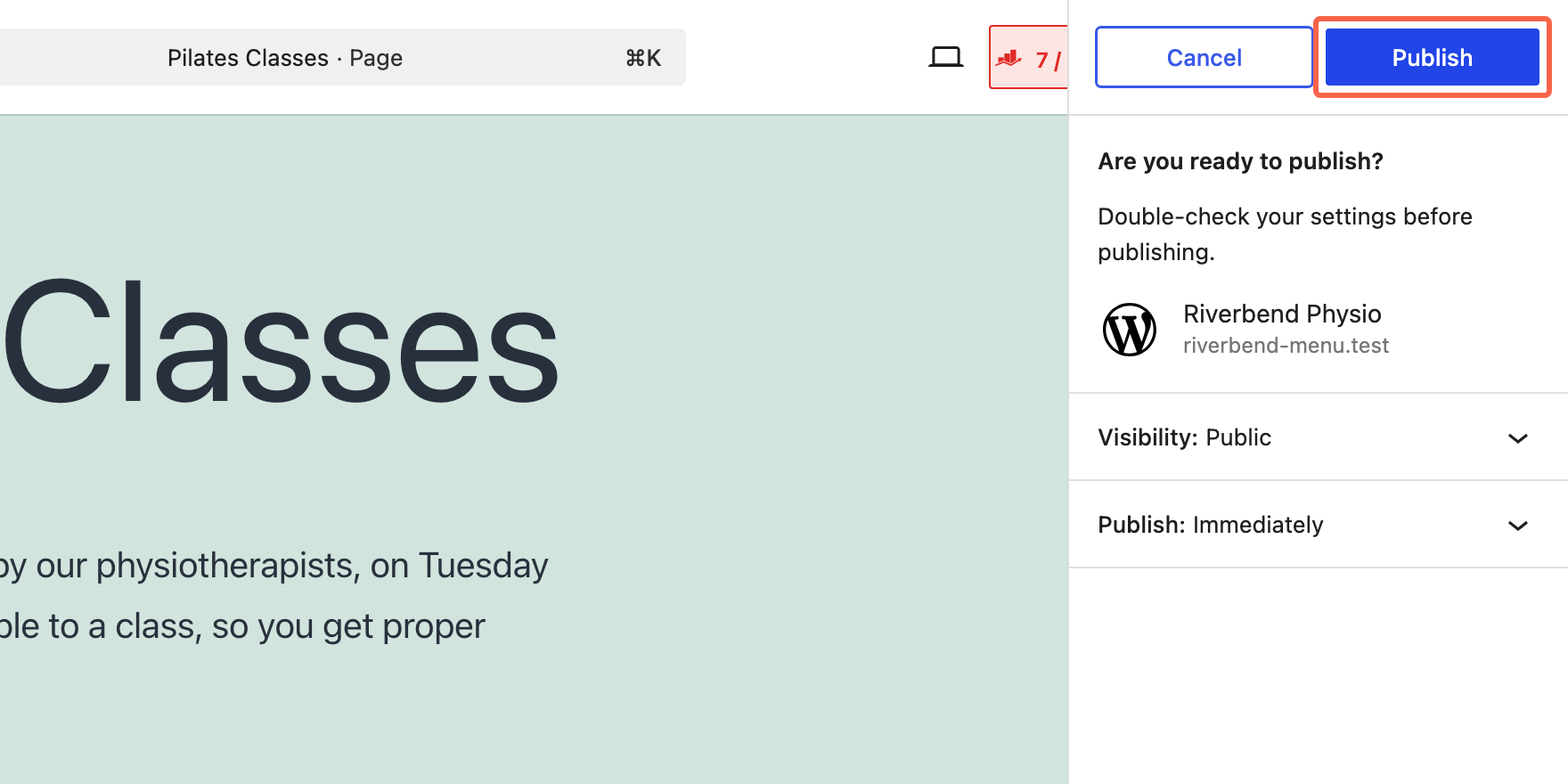 The Are you ready to publish panel with the Publish button highlighted
