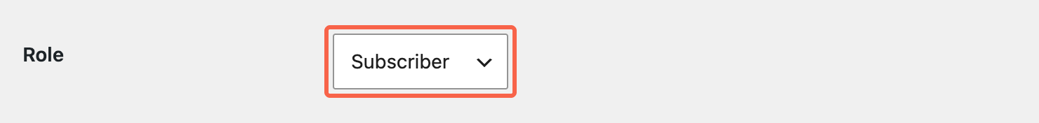 The Role dropdown on the Add User screen, closed and still set to Subscriber