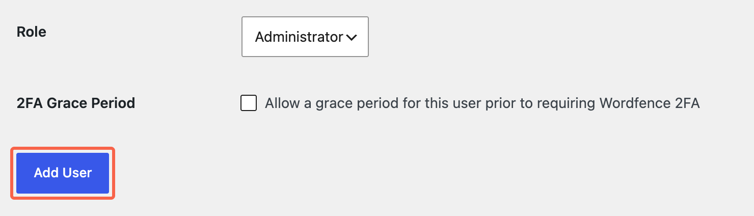 The blue Add User button at the bottom of the new user form, highlighted
