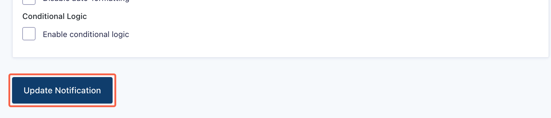 The Update Notification button at the bottom of the notification settings, highlighted