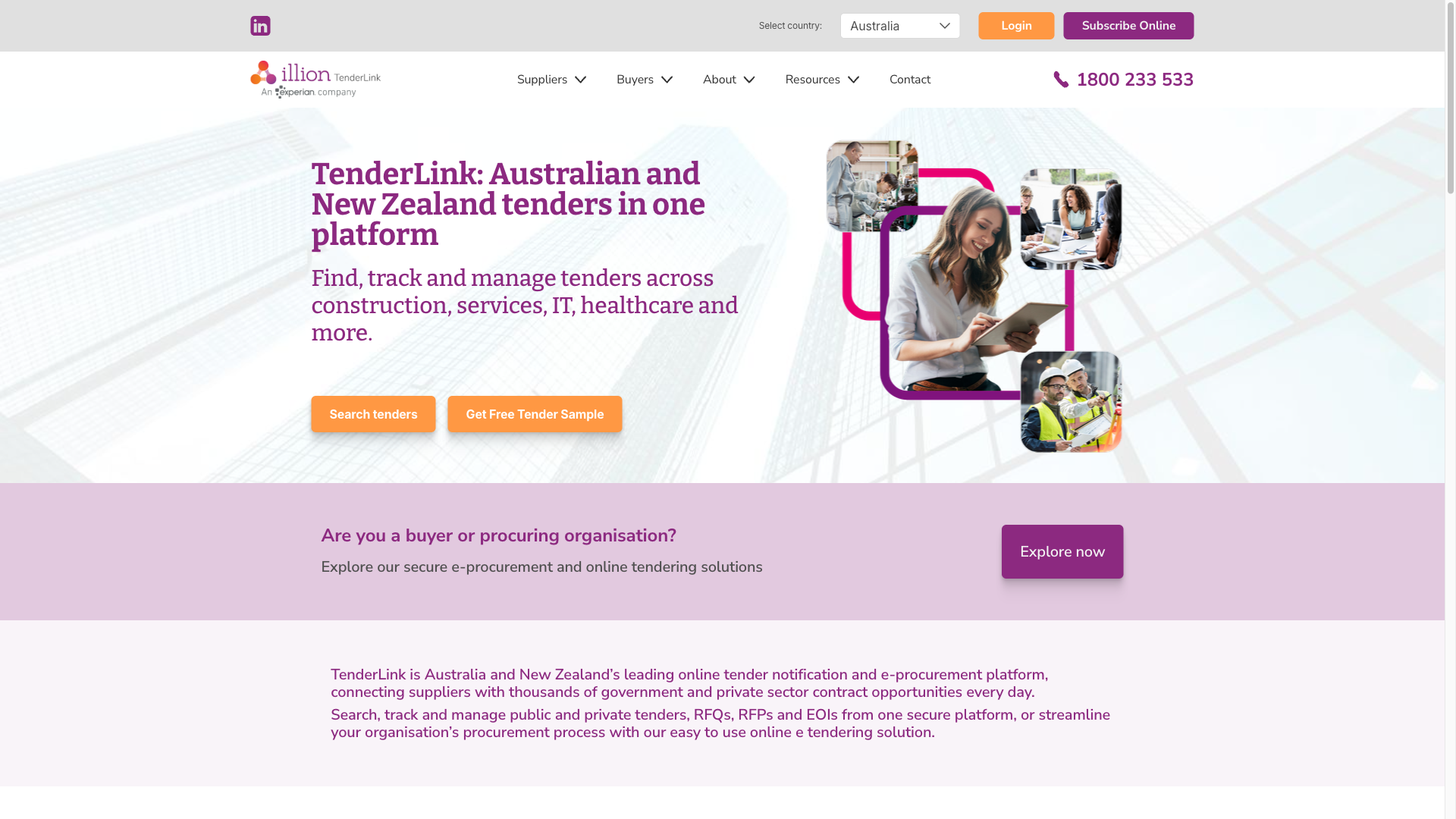 The TenderLink tender notification platform homepage