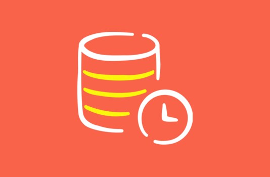 Illustration of a database with a clock beside it, representing how often to back up a WordPress website