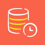 Small icon of a database with a clock, representing WordPress backups